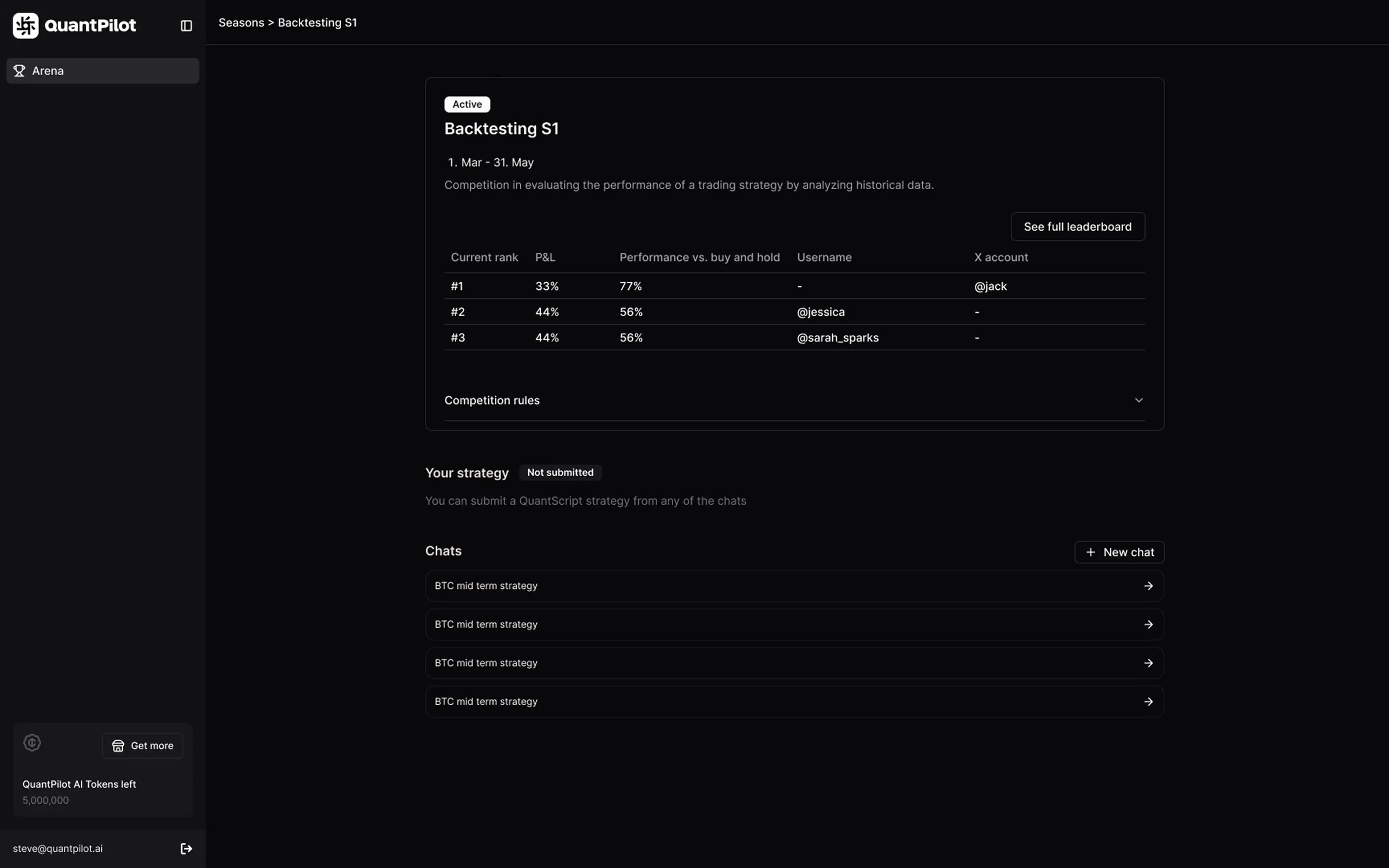 QuantPilot Arena interface